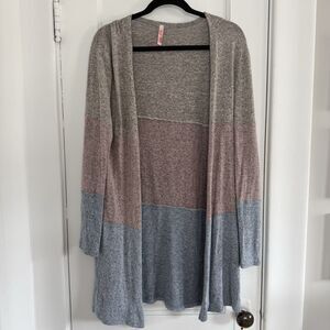 Red Lolly Colorblock Knit Cardigan Sweater Open Front Long Sleeve Sz S